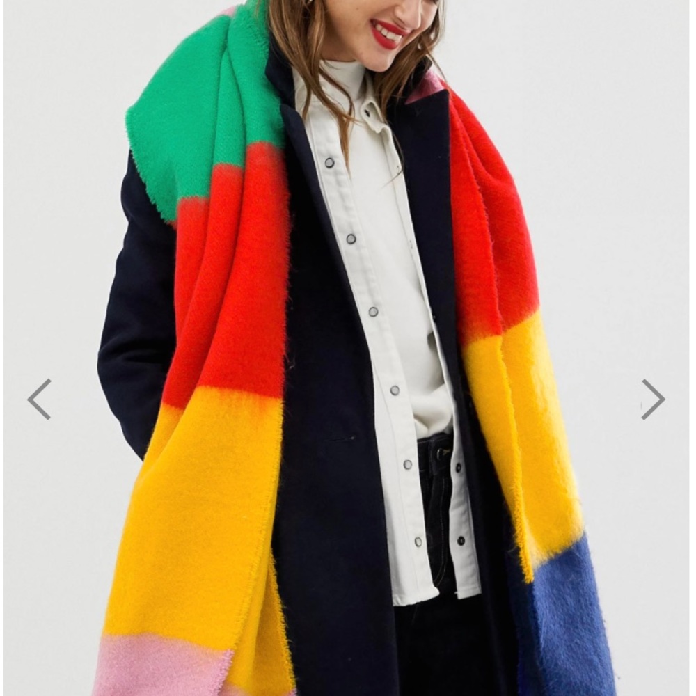 ASOS oversized long rainbow block stripe scarf